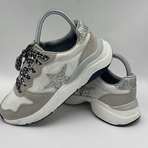 No Boundaries White and Glitter Silver Star Sneakers Women's Size 6.5